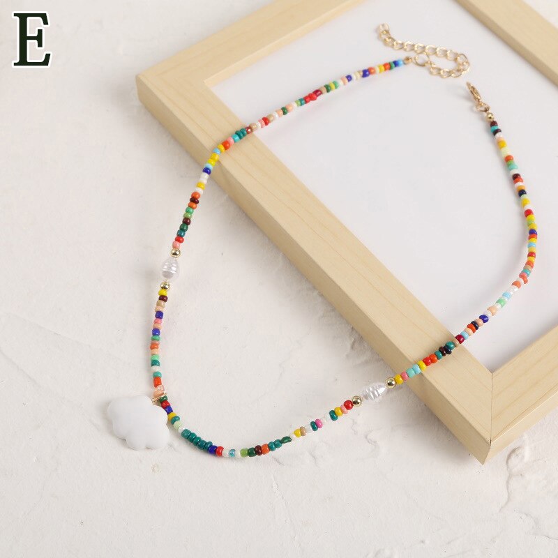 Women's Multicolor Beads Handmade Necklaces Love Angel Choker Clavicular Chain Colorful Female Beach Jewelry