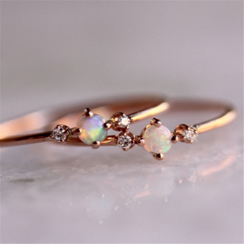 New Fashionable Women's Simple Fire Opal Rings Crystal Ring Rose Gold Color Valentine's D Gifts Jewelry Zircon Rings