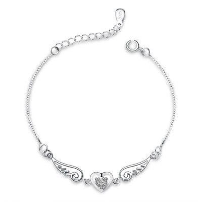 New Fine Jewelry 925 Sterling Silver Bracelets for Women Silver 925 Jewelry Clear CZ Heart Angel Wings Charm Bracelets Wholesale