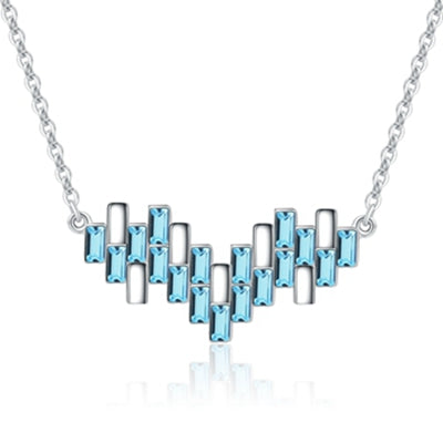 New Fine Jewelry Necklaces For Women Pink & Blue Heart Shaped Crystal Necklace Silver 925 Jewelry Fashion Style Jewelry