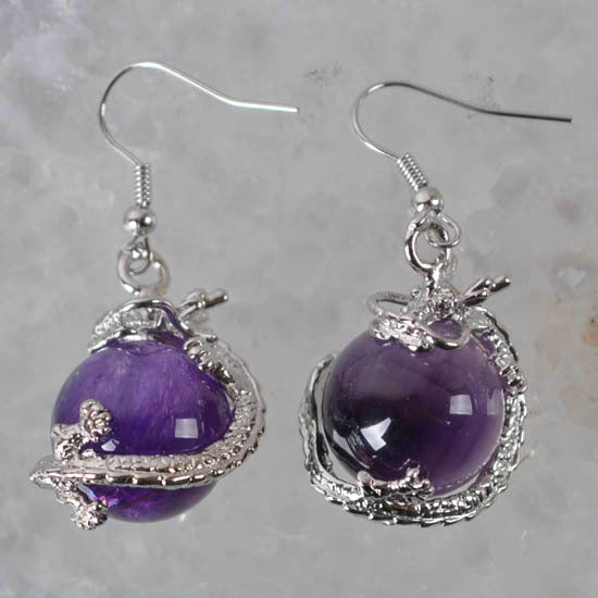 New Free shipping Mixed Stone Purple Crystal,Tigereye,Onyx,Aventurine,Pink Crystal,Opal Dragon Earrings Jewelry