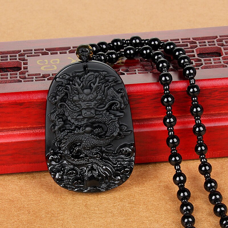 Glass Black Lucky Ruyi Guan Gong Buddha Dragon Sheep Stones Pendant Necklace Joker Sweater Chain Necklace Jewelry Gifts