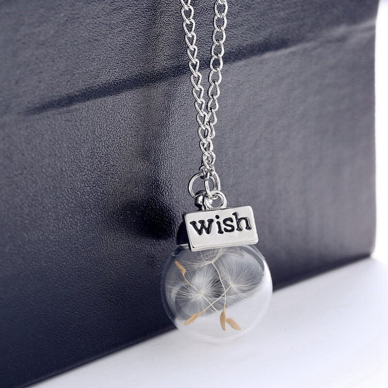 Glass Bottle Necklace Natural Dandelion Dried Flower Long Chain Pendant Make A Wish Party Girls Jewelry Gift Classic