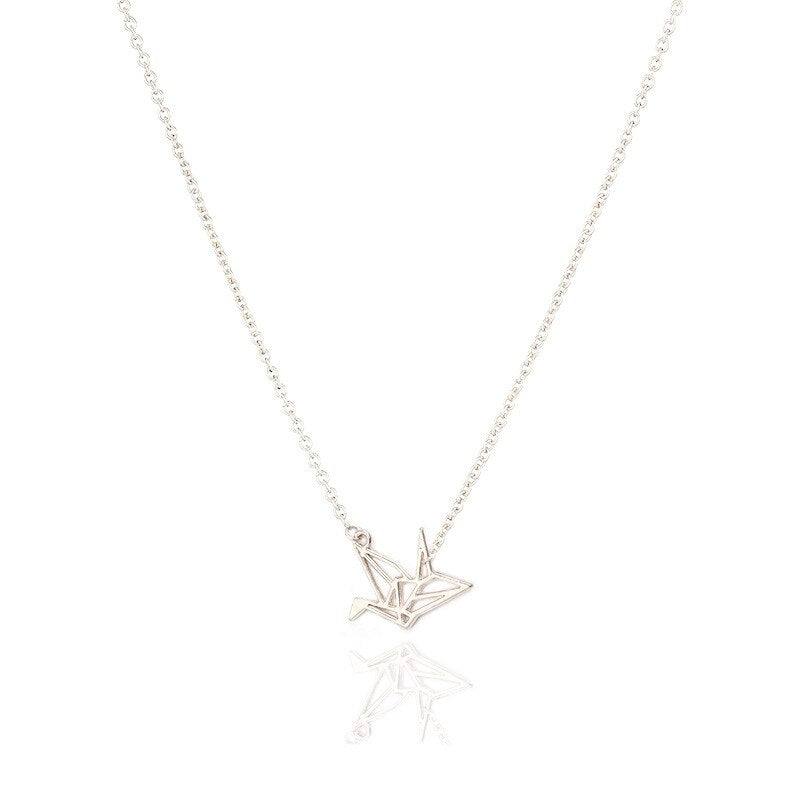 Gold Color Thousand Paper Cranes with Gift Card Hollow Out Dove Origami Pigeon Long Animal Necklace Bird Pendant Necklace