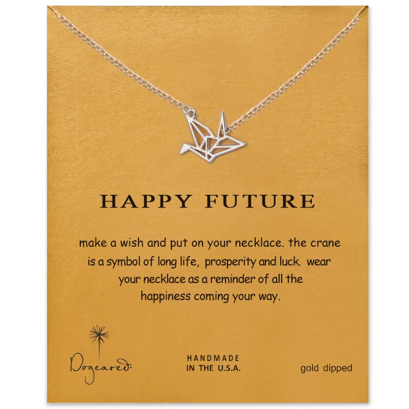 Gold Color Thousand Paper Cranes with Gift Card Hollow Out Dove Origami Pigeon Long Animal Necklace Bird Pendant Necklace