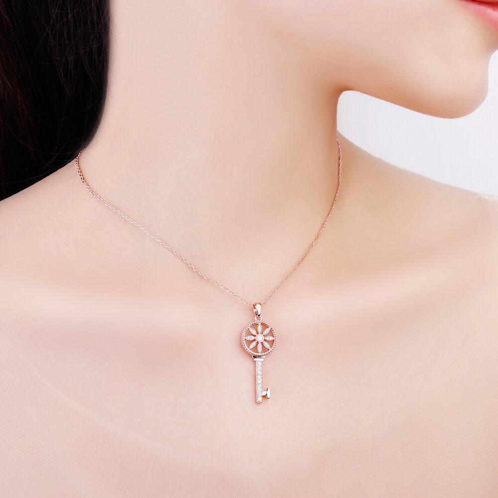 Gold Hollow Sun Flower Key Pendant Necklace For Women Simple CZ Zircon Gold Short Choker Neckalce Female Trendy Jewelry Gift
