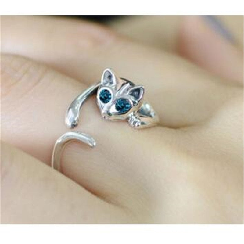 New Gold Silver Color Cute Cat Ring Different Color Crystal Cat Eyes Open Rings for Women Hot Design Best Girls Gift Jewelry