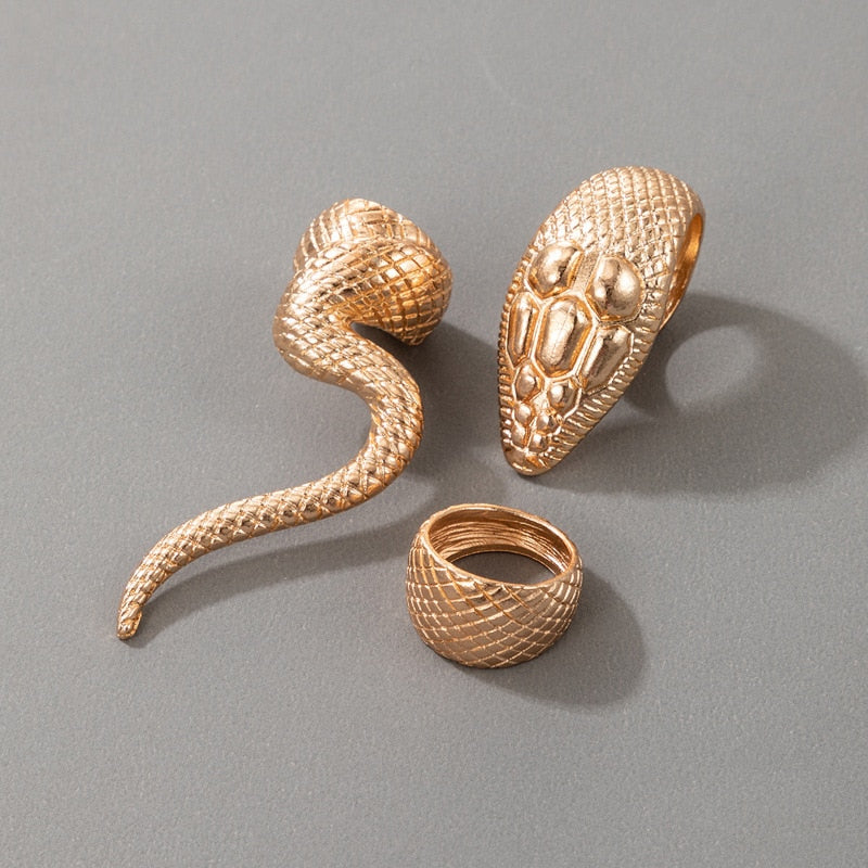 Goth Punk Snake Rings For Women Men Hip Hop Rock 3PCS Gold Color Ring Set Emo Snake Jewelry Slytherin Accessories Egirl Gift