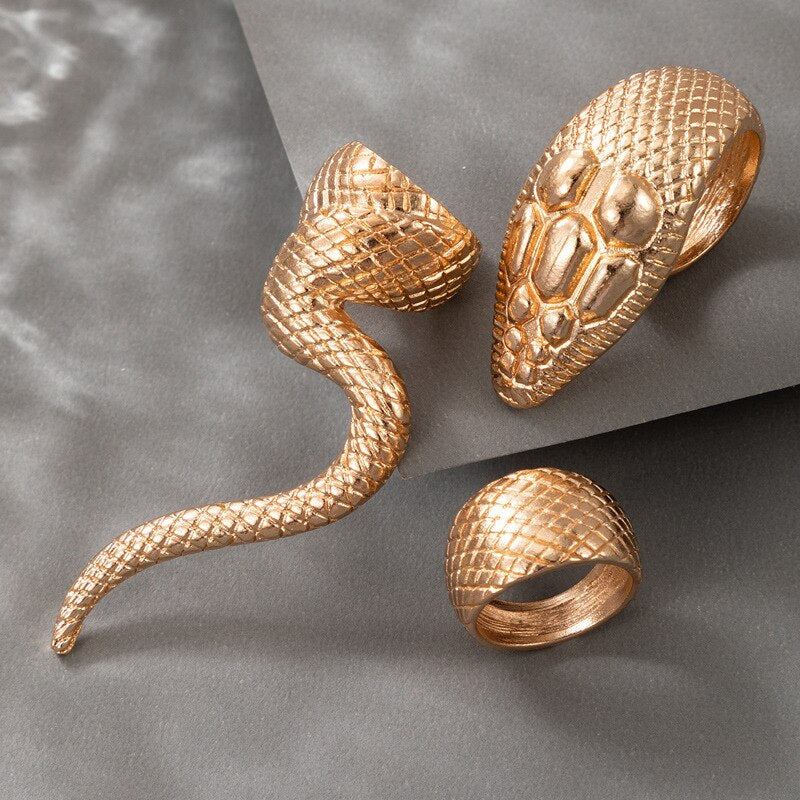 Goth Punk Snake Rings For Women Men Hip Hop Rock 3PCS Gold Color Ring Set Emo Snake Jewelry Slytherin Accessories Egirl Gift