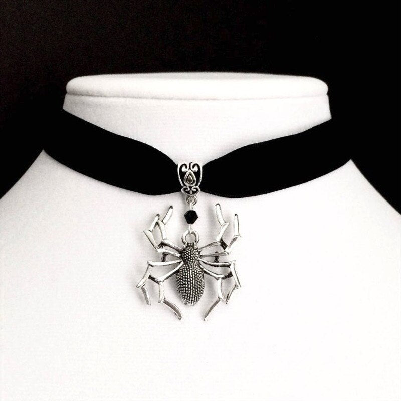 Goth Spider Choker Black Velvet Necklace Web Victorian Punk Pendant Gorgeous Statement Jewelry Halloween Women Gift