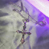 Gothic Cross Necklace Pink Purple Zircon Punk Pendant Necklace Vintage Y2K Heart Cross Chain Necklace for Woman Jewelry