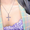 Gothic Cross Necklace Pink Purple Zircon Punk Pendant Necklace Vintage Y2K Heart Cross Chain Necklace for Woman Jewelry