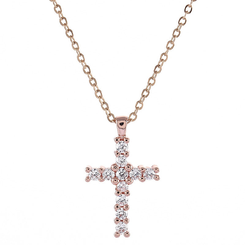Gothic Cross Necklace Pink Purple Zircon Punk Pendant Necklace Vintage Y2K Heart Cross Chain Necklace for Woman Jewelry