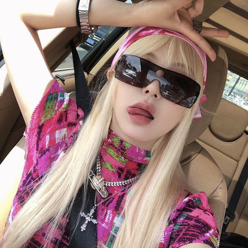 Gothic Cross Necklace Pink Purple Zircon Punk Pendant Necklace Vintage Y2K Heart Cross Chain Necklace for Woman Jewelry