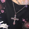 Gothic Cross Necklace Pink Purple Zircon Punk Pendant Necklace Vintage Y2K Heart Cross Chain Necklace for Woman Jewelry