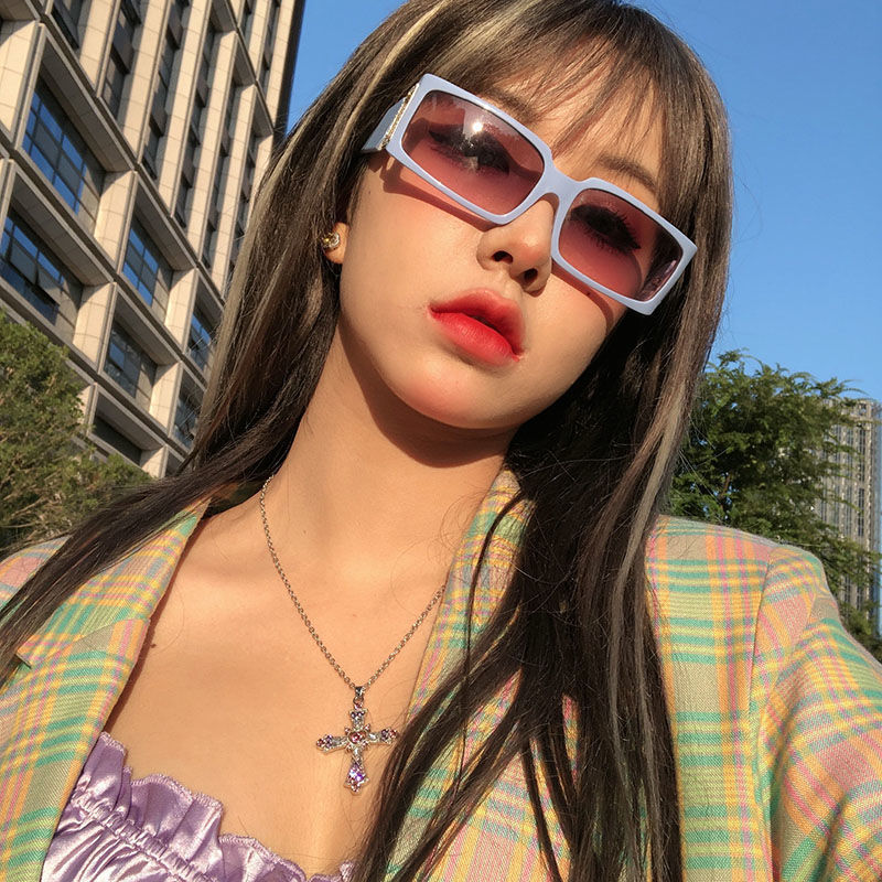 Gothic Cross Necklace Pink Purple Zircon Punk Pendant Necklace Vintage Y2K Heart Cross Chain Necklace for Woman Jewelry