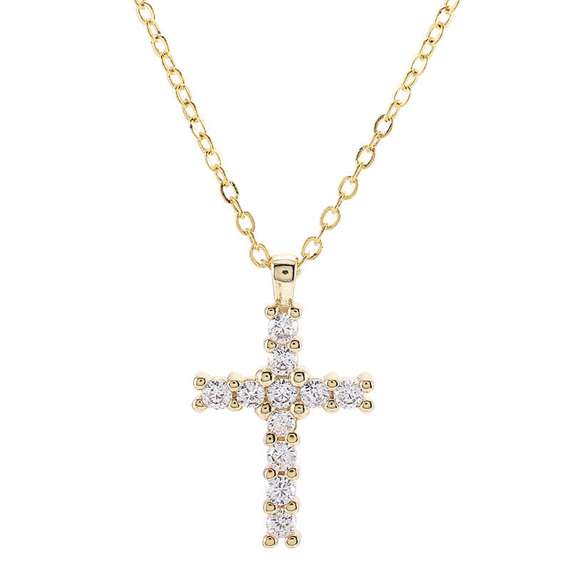 Gothic Cross Necklace Pink Purple Zircon Punk Pendant Necklace Vintage Y2K Heart Cross Chain Necklace for Woman Jewelry