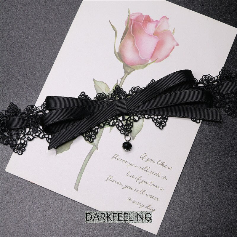 Gothic Lolita Women Aesthetic Choker Necklace Black Lace Choker Vintage Girls Collares Accessories Japanese Sweet Pendants