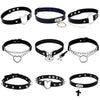 Gothic Punk Leather Choker Necklace For Women Teens Girls Rivet Heart Cross Collar Necklace Rock  Jewelry Gifts