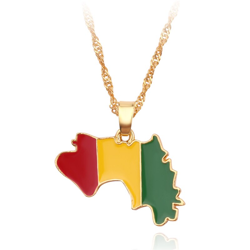 Guinea Map & Flag Pendant Necklaces for Women/Men Gold Color Jewelry Map Of Guinea Necklaces Guinee National Accessories