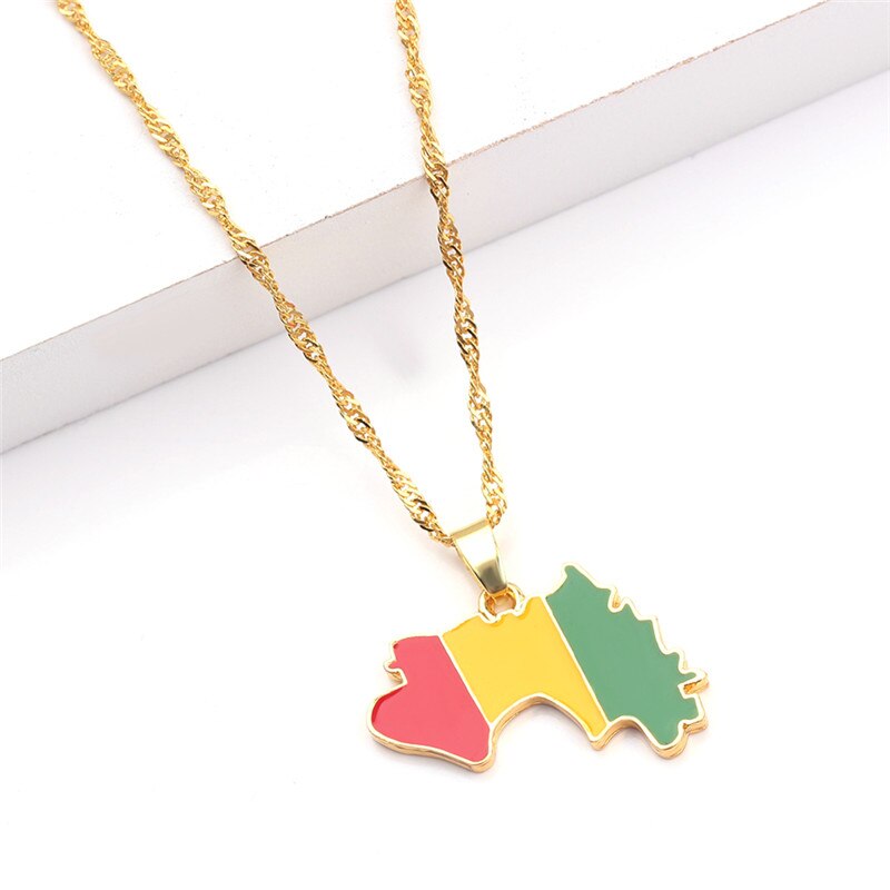 Guinea Map &amp; Flag Pendant Necklaces for Women/Men Gold Color Jewelry Map Of Guinea Necklaces Guinee National Accessories