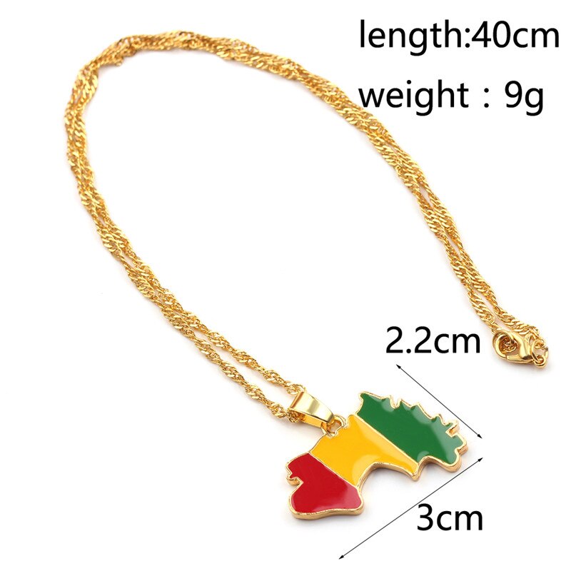 Guinea Map &amp; Flag Pendant Necklaces for Women/Men Gold Color Jewelry Map Of Guinea Necklaces Guinee National Accessories