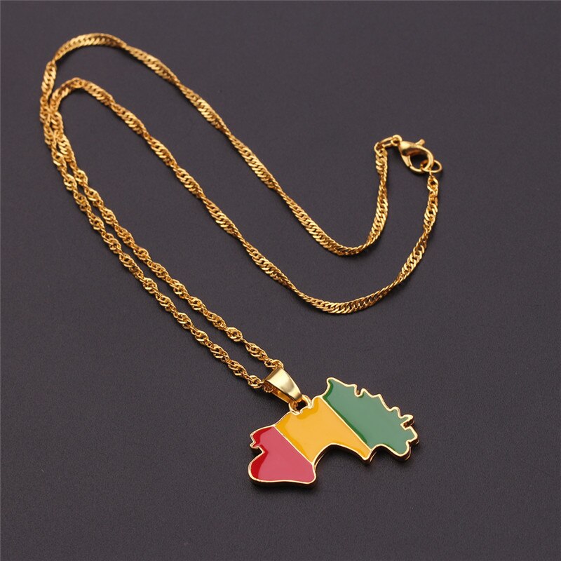 Guinea Map &amp; Flag Pendant Necklaces for Women/Men Gold Color Jewelry Map Of Guinea Necklaces Guinee National Accessories