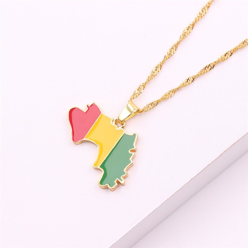 Guinea Map &amp; Flag Pendant Necklaces for Women/Men Gold Color Jewelry Map Of Guinea Necklaces Guinee National Accessories