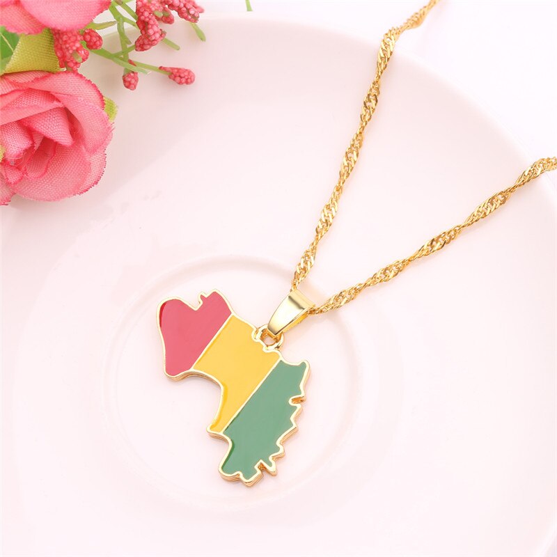 Guinea Map &amp; Flag Pendant Necklaces for Women/Men Gold Color Jewelry Map Of Guinea Necklaces Guinee National Accessories