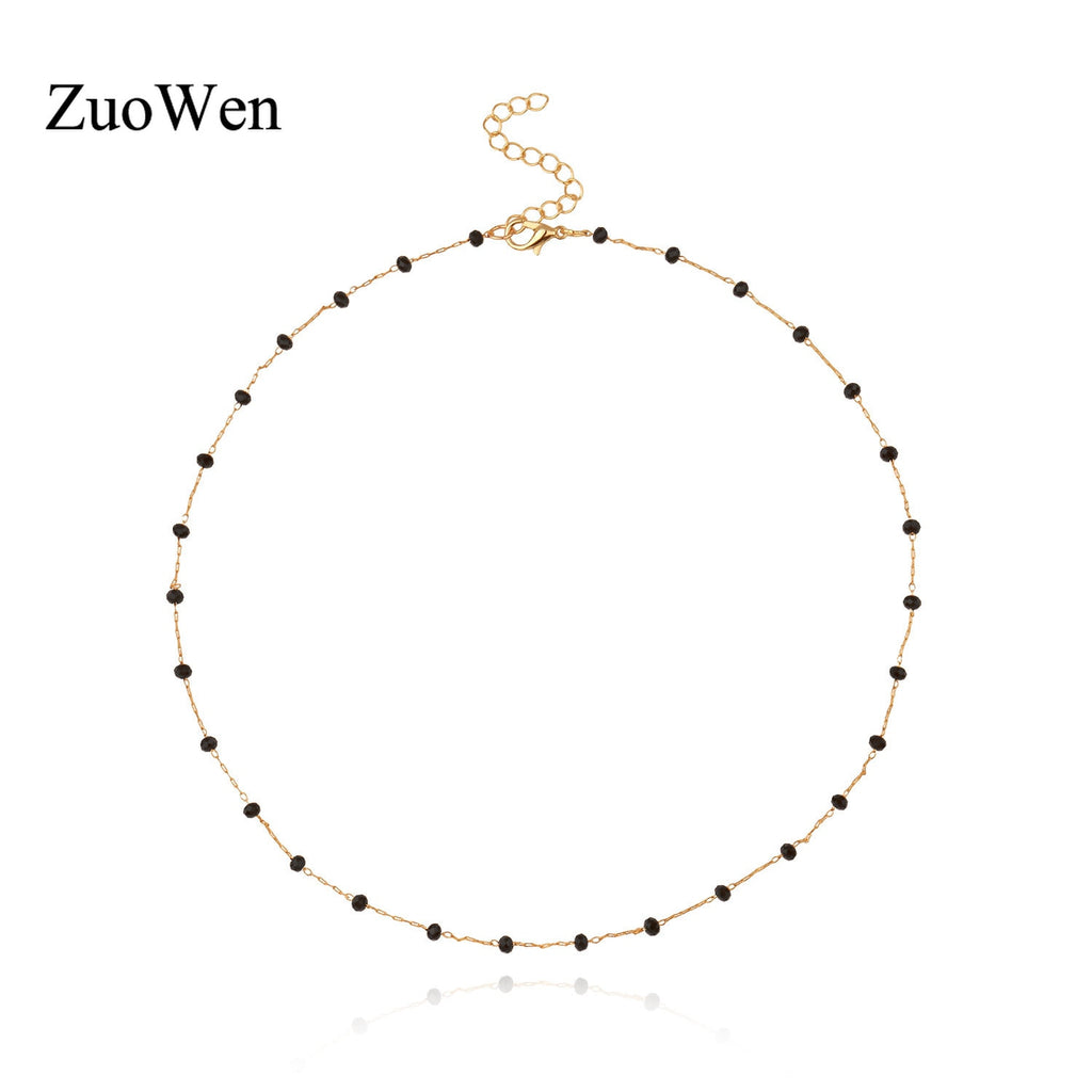 Handmade Black Beads Charm Necklace Women Gold Silver Color  Chain Choker Necklace Jewelry Gifts XL1302