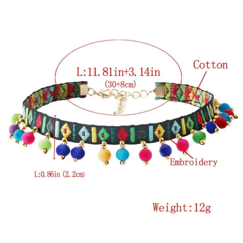 Handmade Bohemian Choker Necklaces Ball Colorful Pompoms Pendants Necklaces Statement Charm Colorful Necklace Party Gift