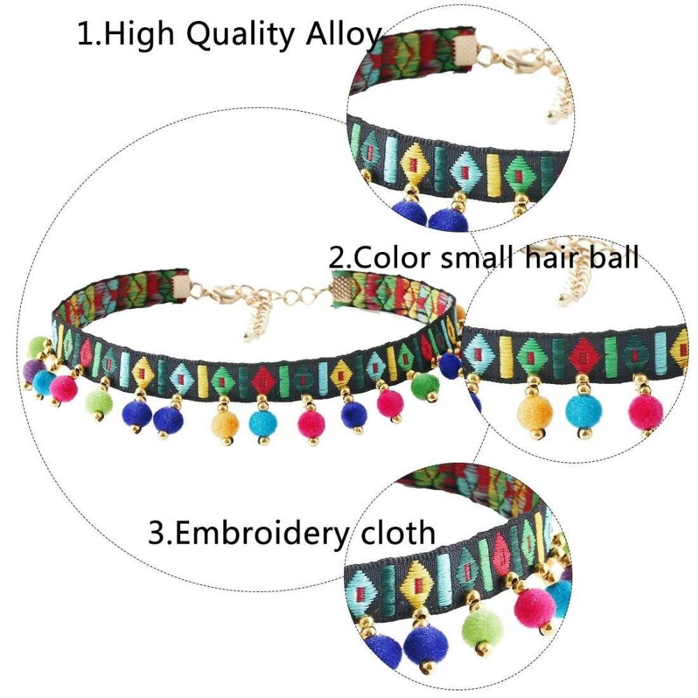 Handmade Bohemian Choker Necklaces Ball Colorful Pompoms Pendants Necklaces Statement Charm Colorful Necklace Party Gift