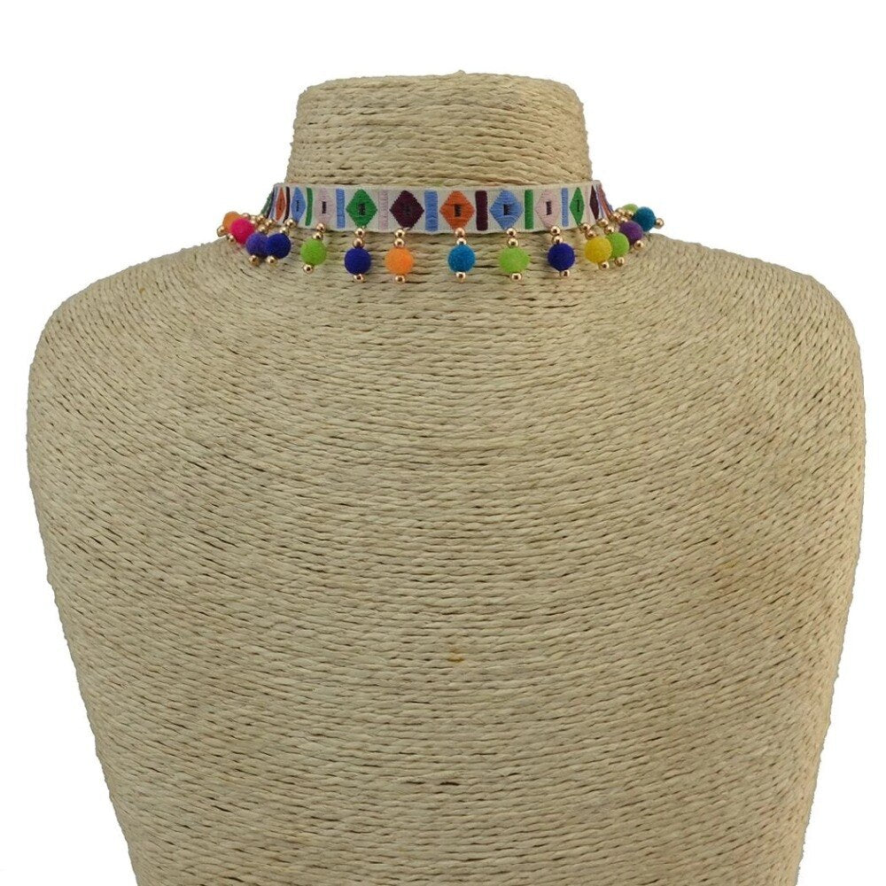 Handmade Bohemian Choker Necklaces Ball Colorful Pompoms Pendants Necklaces Statement Charm Colorful Necklace Party Gift
