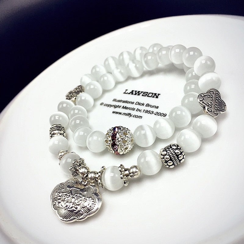 New Handmade Cat's Eyes Natural Stone Two-layers Bracelet Boho Fashion For Women's Wrap Bracelet Free shipping