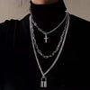 Harajuku Punk Cool Hiphop Double Layer Metal Round Circle Chain Link Cross Pendant Necklace for Women Men Party 26