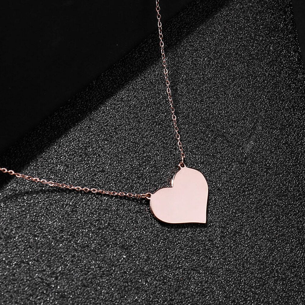 Heart Sainless Steel Necklace For Women Rose Gold Silvery Chain For Lover Pendant Necklaces Female Wedding Jewelry