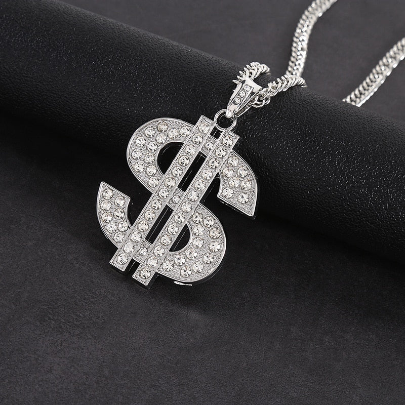 Hip Hop Nightclub Exaggerated Gold Dollar Sign Gold Necklace Men and Women Trend Personality Pendant chain on the neck Gift