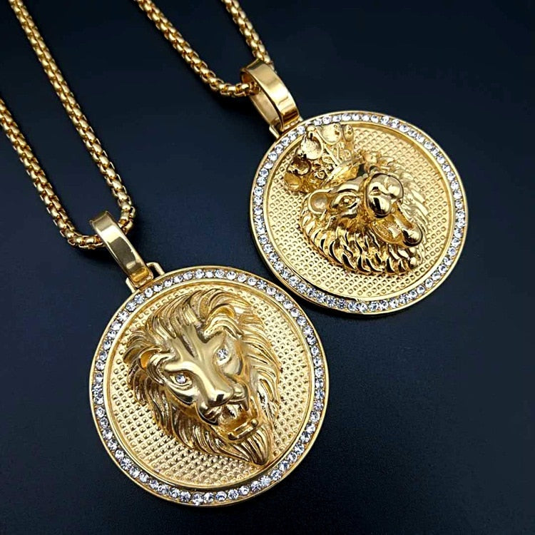 Hip Hop Stainless steel Jewelry Iced Out Gold Bling Lion Head Pendant Men Necklace Filled For Men Gift Drop shipping