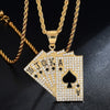 Hip Hop Zircon Playing Card Flush Straight Pendant Necklaces For Women Men's Golden Punk Necklace 2022 Trend Jewelry