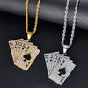 Hip Hop Zircon Playing Card Flush Straight Pendant Necklaces For Women Men's Golden Punk Necklace 2022 Trend Jewelry