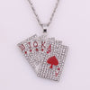 Hip Hop Zircon Playing Card Flush Straight Pendant Necklaces For Women Men's Golden Punk Necklace 2022 Trend Jewelry
