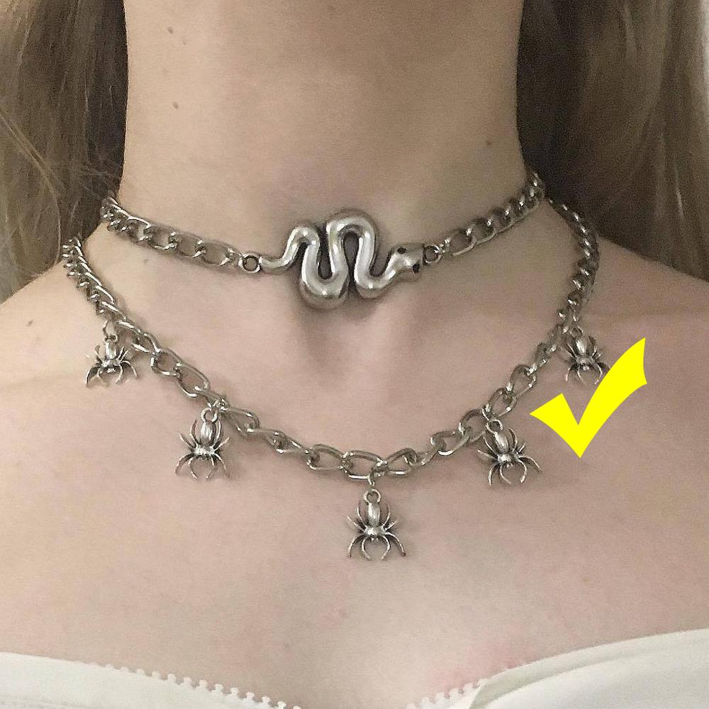 Hip-hop Punk Animal Snake Necklace Harajuku Vintage Multiple Spider Pendant Necklaces Choker For Women Men Jewelry