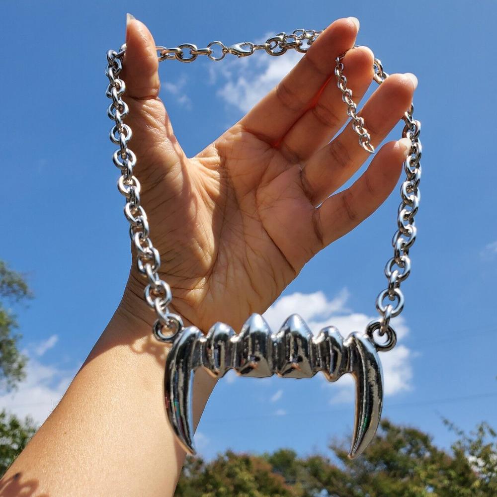 Hip-hop Punk Metal Teeth  Pendant Necklace Exaggerated Hollow Geometric Teeth Necklaces For Women Men Jewelry