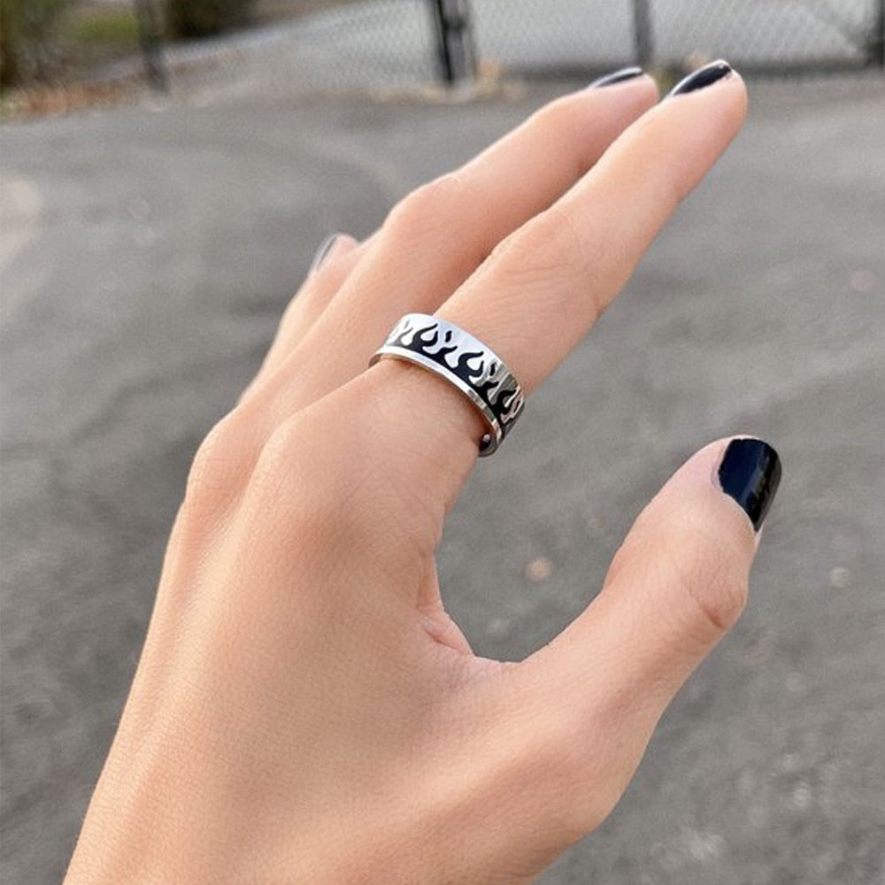 Hip-hop Stainless Steel Creative Punk Butterfly Flame Ring Vintage Gothic Cross Rings For Women Men Couple  Jewelry