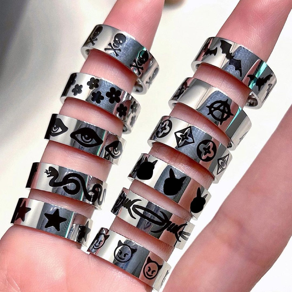 Hip-hop Stainless Steel Creative Punk Butterfly Flame Ring Vintage Gothic Cross Rings For Women Men Couple  Jewelry