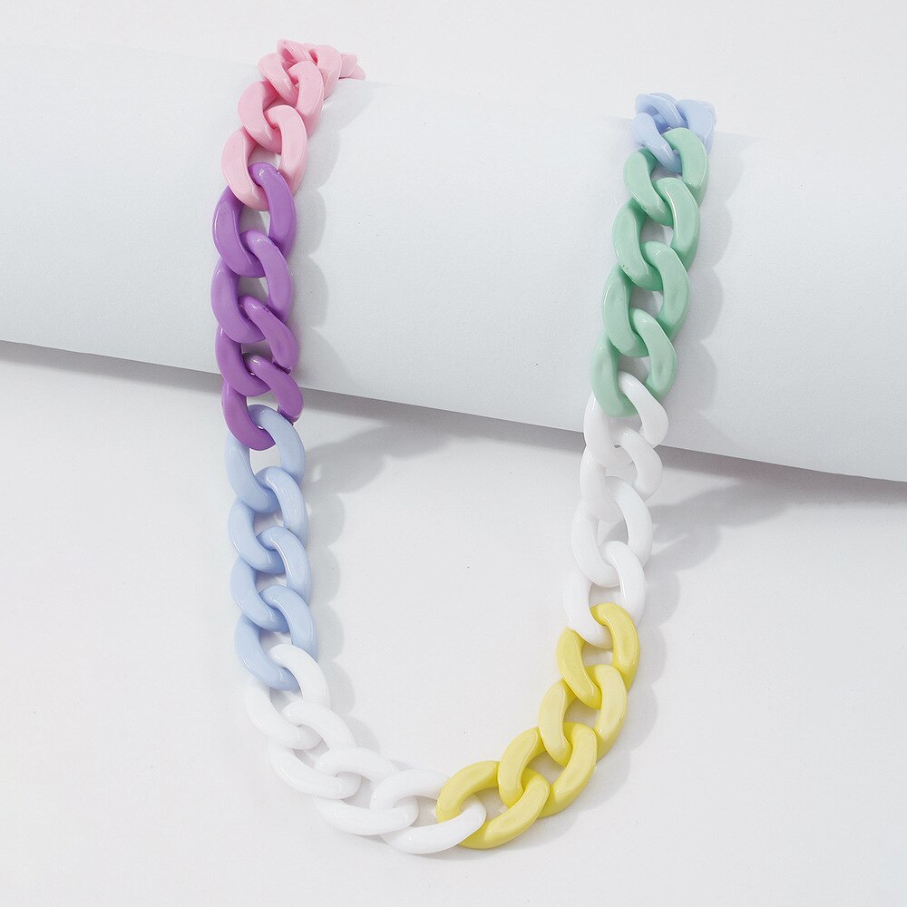 Hip-hop Street Personality Dance Di Color Heart-shaped Bohemian Necklace Alloy Acrylic Creative Thick Chain Necklace Female