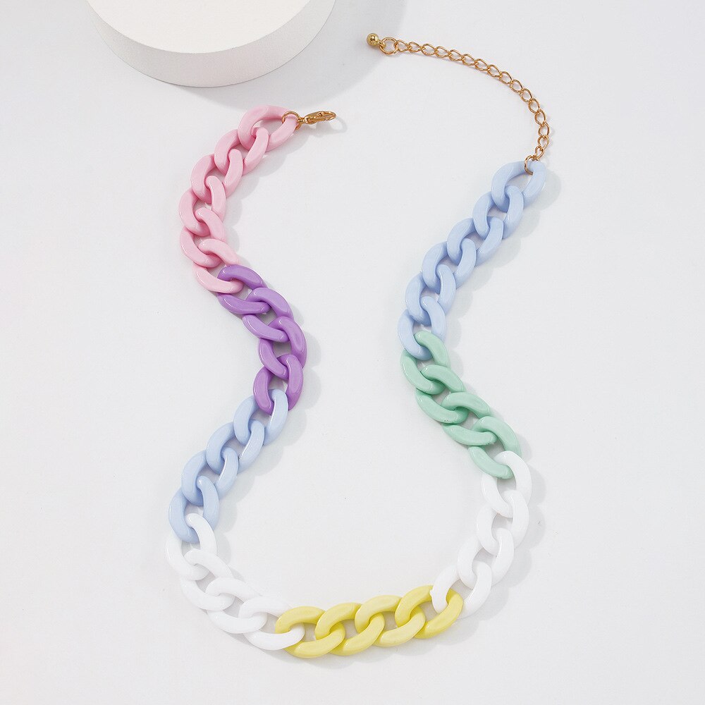 Hip-hop Street Personality Dance Di Color Heart-shaped Bohemian Necklace Alloy Acrylic Creative Thick Chain Necklace Female