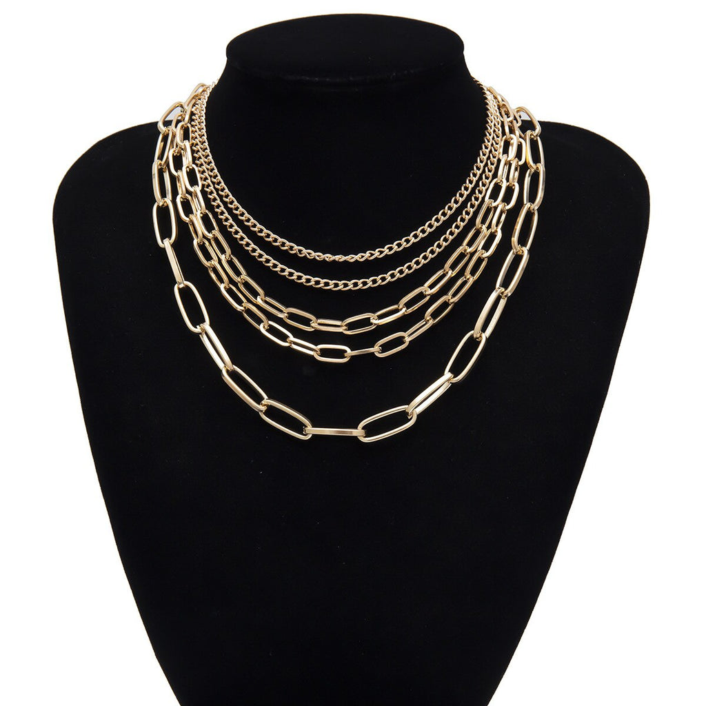 Hiphop Multi Layer Chain Necklace Gold Punk Choker Necklace for Women Statement Chain Decoration on the Neck Gifts