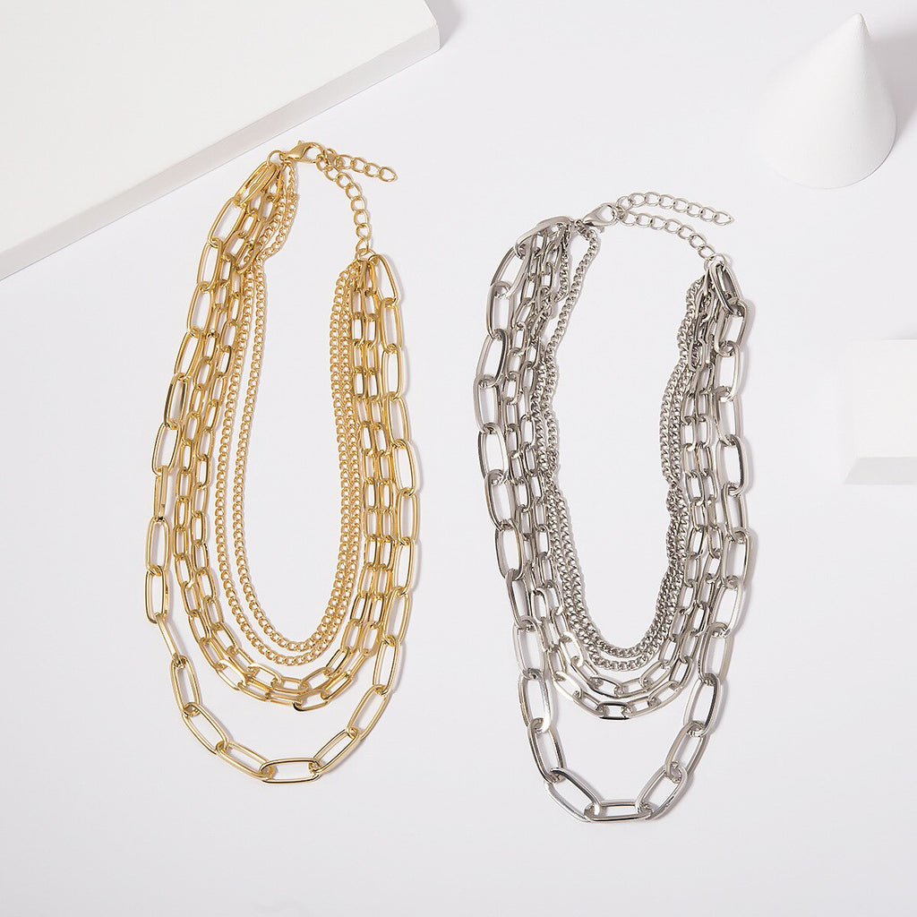 Hiphop Multi Layer Chain Necklace Gold Punk Choker Necklace for Women Statement Chain Decoration on the Neck Gifts