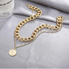 Hiphop Necklace Multi Chains Chokers Necklaces for Women Punk Jewelry Vintage Metal Head Coin Pendant Necklace Chunky
